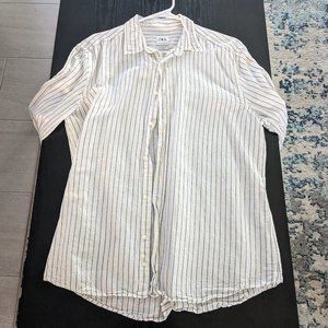 Zara STRIPED LINEN AND COTTON BLEND SHIRT - Size Large
